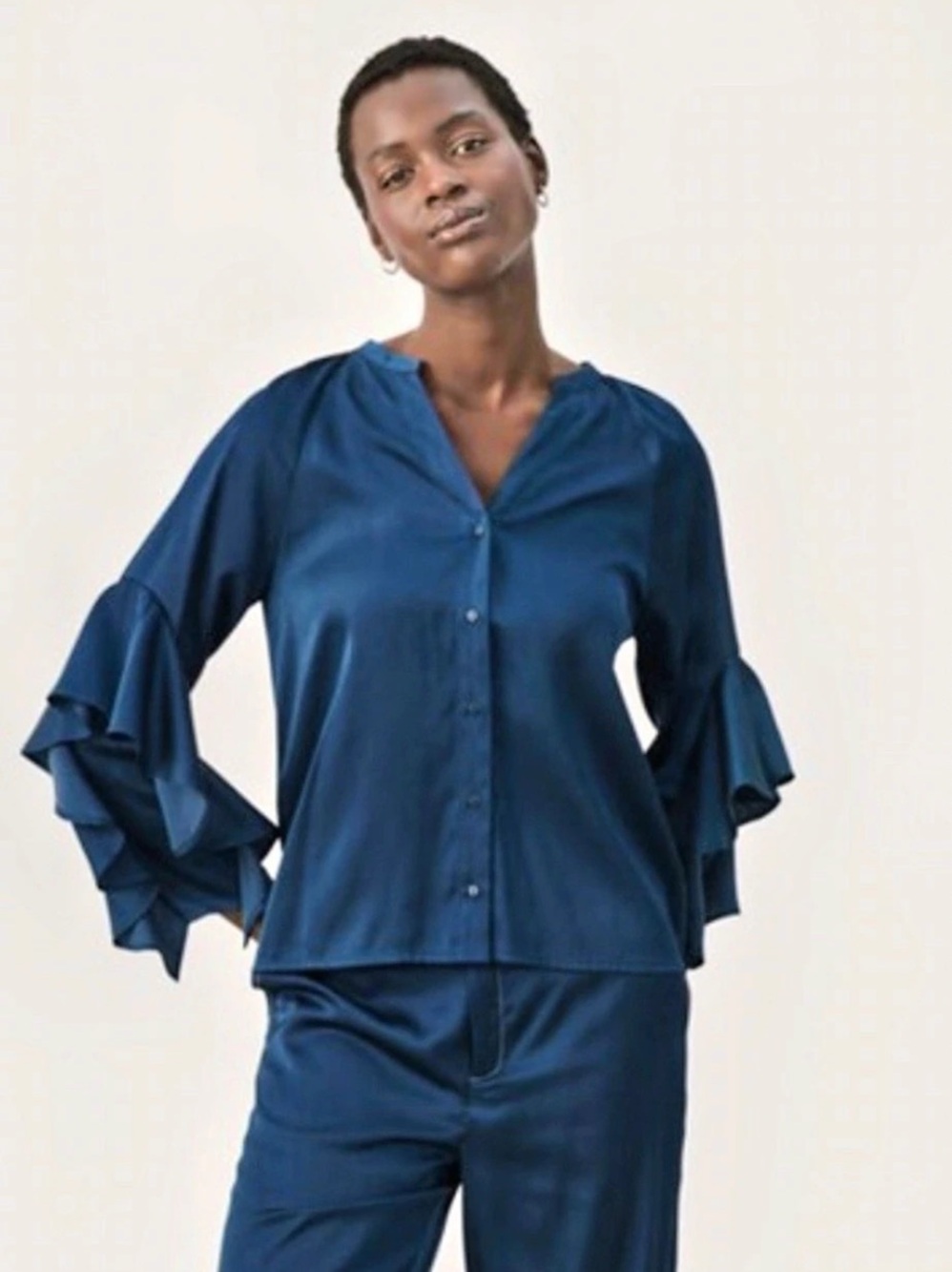 Part Two Leane Ruffle Sleeve Blouse Blue size 38